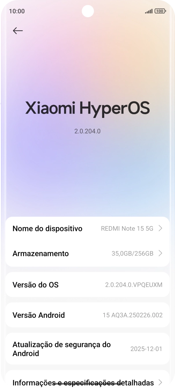 Prima Xiaomi HyperOS. Se existir uma nova versão de software disponível, será agora indicado no ecrã. Siga as indicações no ecrã para atualizar o software do telefone.