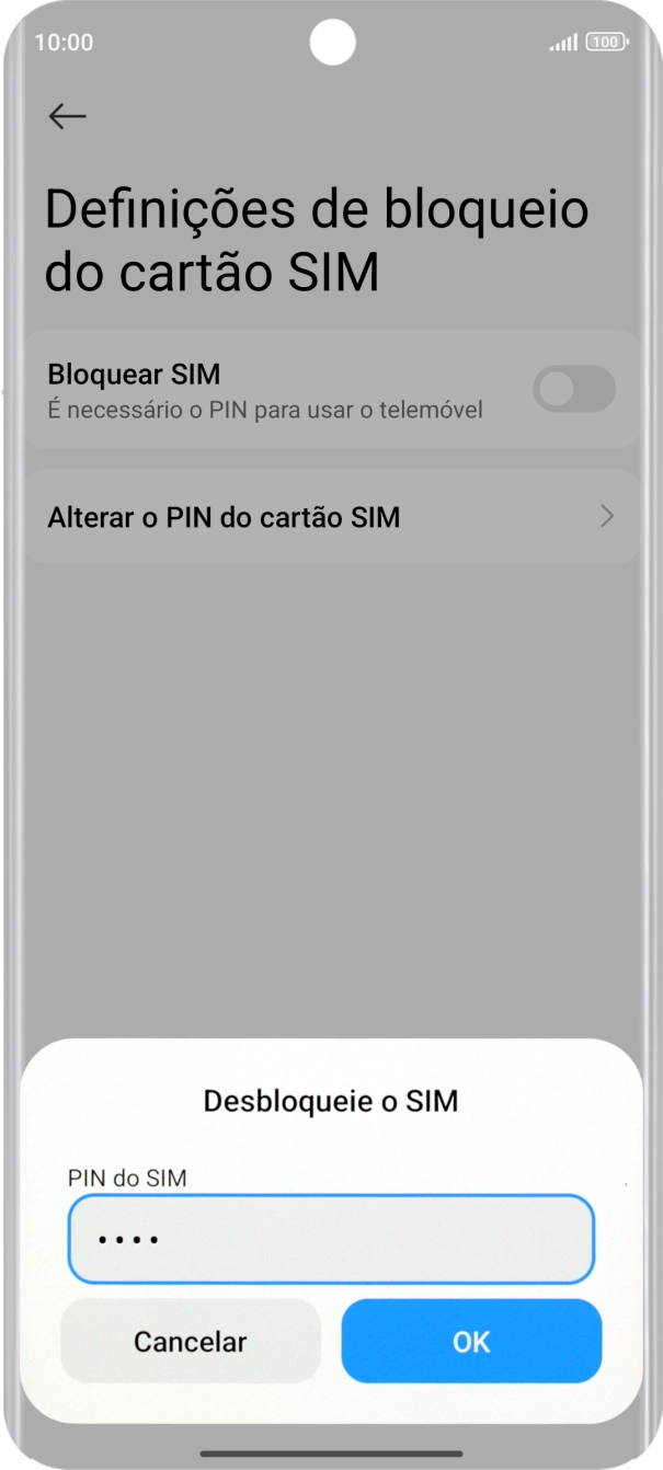 Introduza o seu código PIN e prima OK.