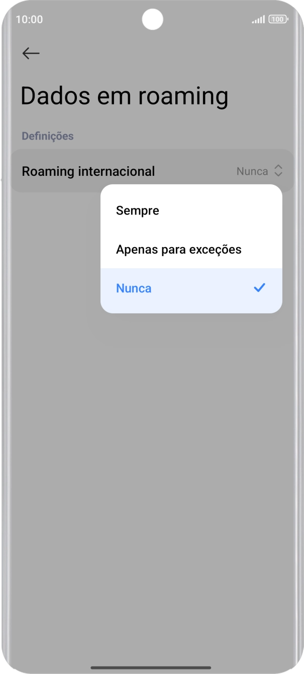 Prima a definição pretendida para ativar ou desativar a função.