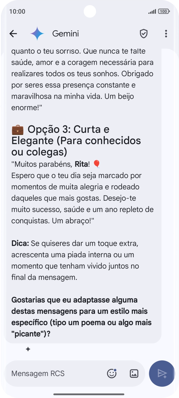 As sugestões de texto da Gemini são agora mostradas no ecrã.