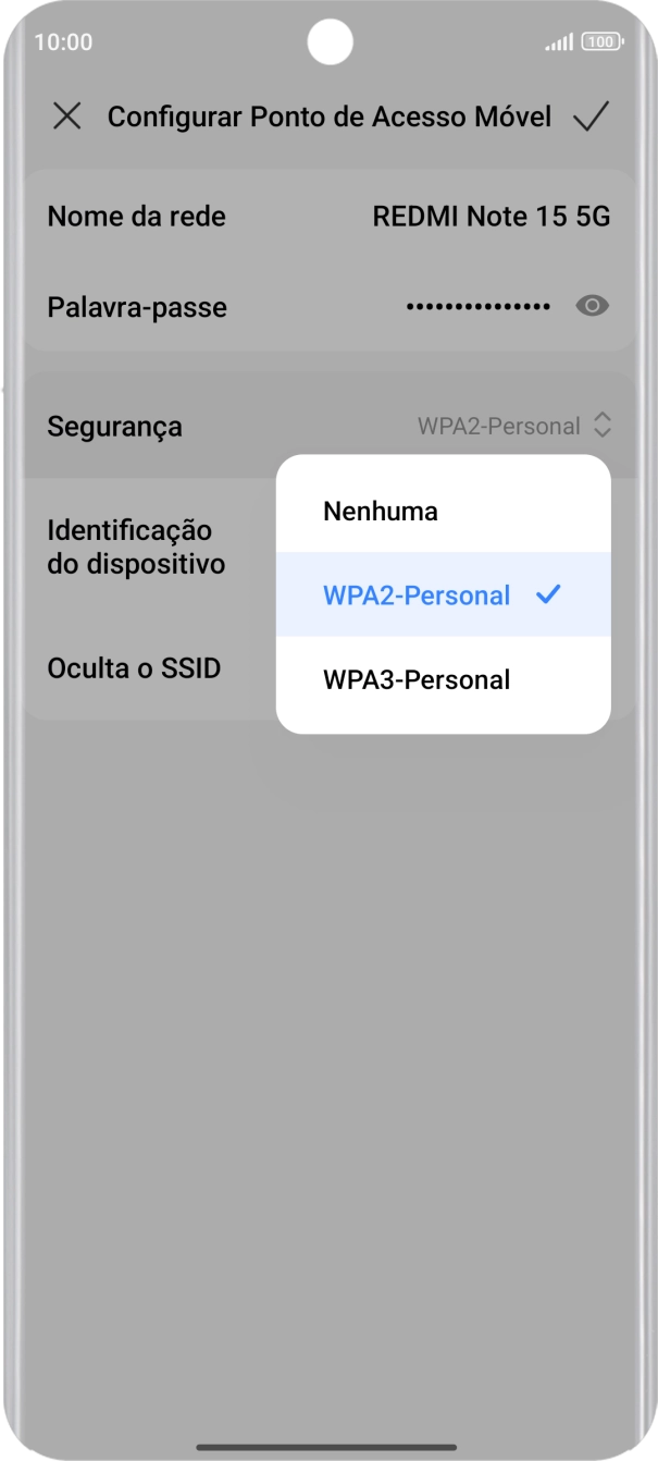 Prima WPA3-Personal para proteger o hotspot Wi-Fi com uma password.