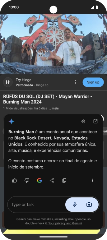 A resposta da Gemini à sua pergunta é agora mostrada no ecrã.