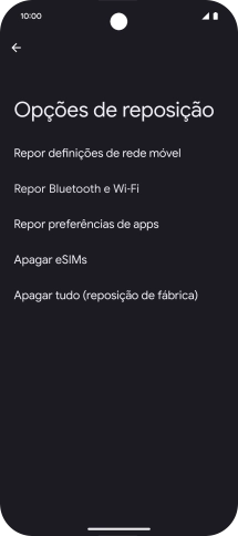 Prima Apagar tudo (reposição de fábrica).