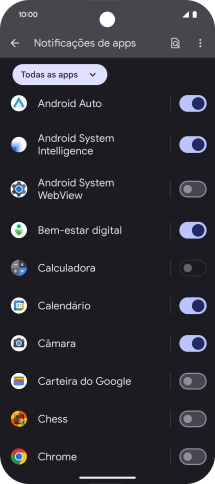 Prima o indicador junto às apps pretendidas para ativar ou desativar a função.
