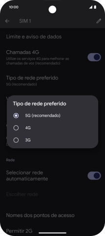 Prima o tipo de rede pretendido.