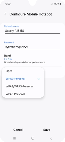 Press WPA3-Personal to password protect your WiFi hotspot.