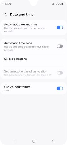 Press the indicator next to 'Automatic time zone' to turn on the function.