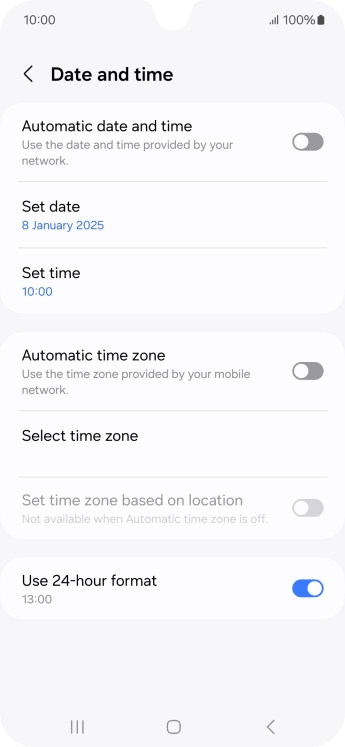 Press the indicator next to 'Automatic date and time' to turn on the function.