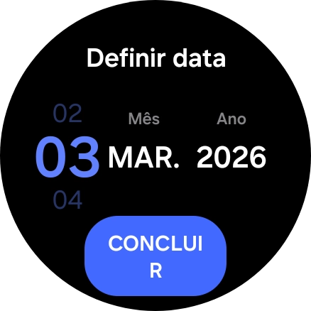 Deslize o dedo para cima ou para baixo no ecrã, para definir a data pretendida.