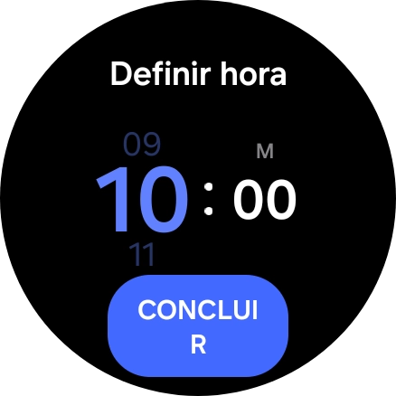 Deslize o dedo para cima ou para baixo no ecrã, para definir a hora pretendida.