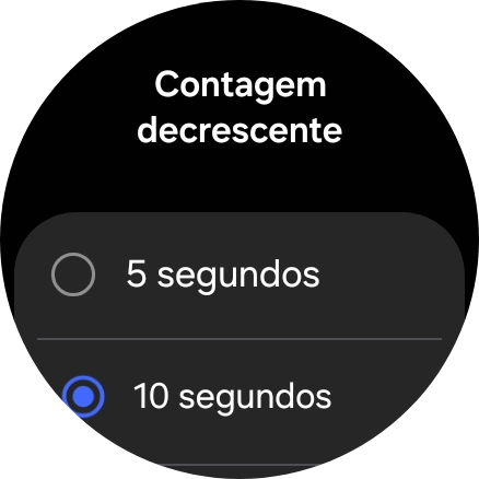 Prima a definição pretendida para escolher a duração da contagem decrescente, antes de o seu smartwatch estabelecer uma chamada para a central de alarmes, quando deteta uma queda perigosa.