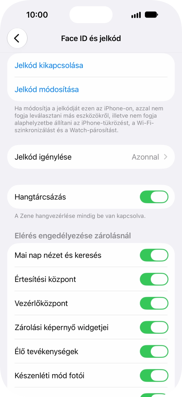 Válaszd a Jelkód kikapcsolása lehetőséget, és írd be a képernyőzárkódot. Válaszd a Jelkód kikapcsolása lehetőséget, és írd be a képernyőzárkódot.