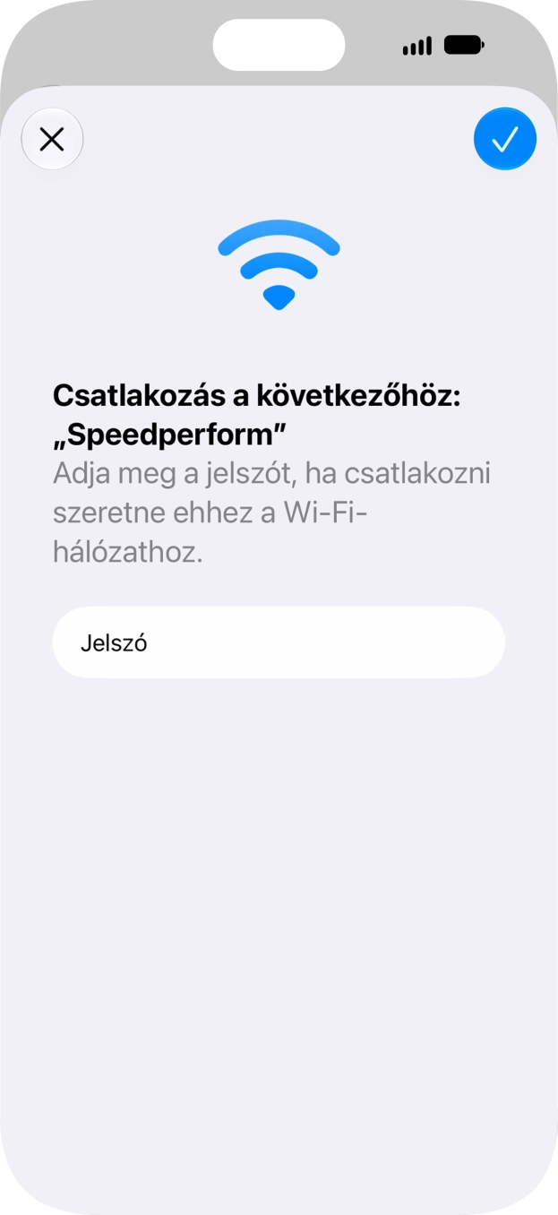 Írd be a Wi-Fi hálózathoz tartózó jelszót, és kattints a jóváhagyás ikonra. Írd be a Wi-Fi hálózathoz tartózó jelszót, és kattints a jóváhagyás ikonra.