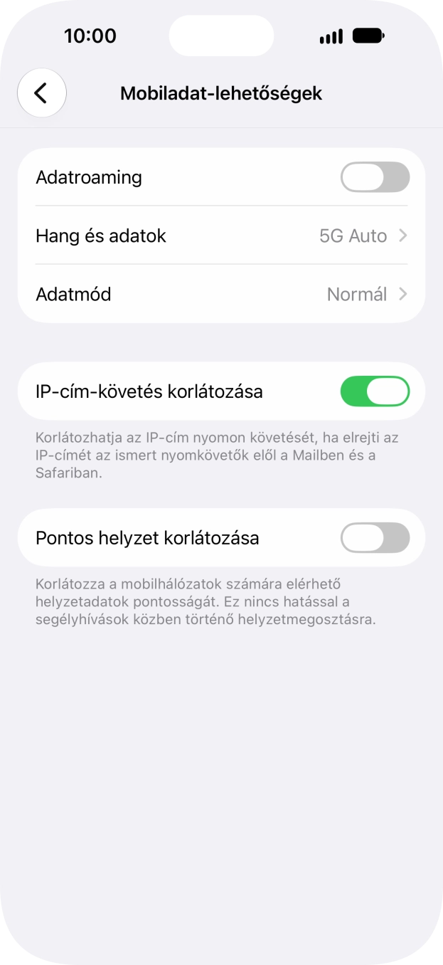 Kattints az „Adatroaming” melletti csúszkára a funkció be- vagy kikapcsolásához. Kattints az „Adatroaming” melletti csúszkára a funkció be- vagy kikapcsolásához.