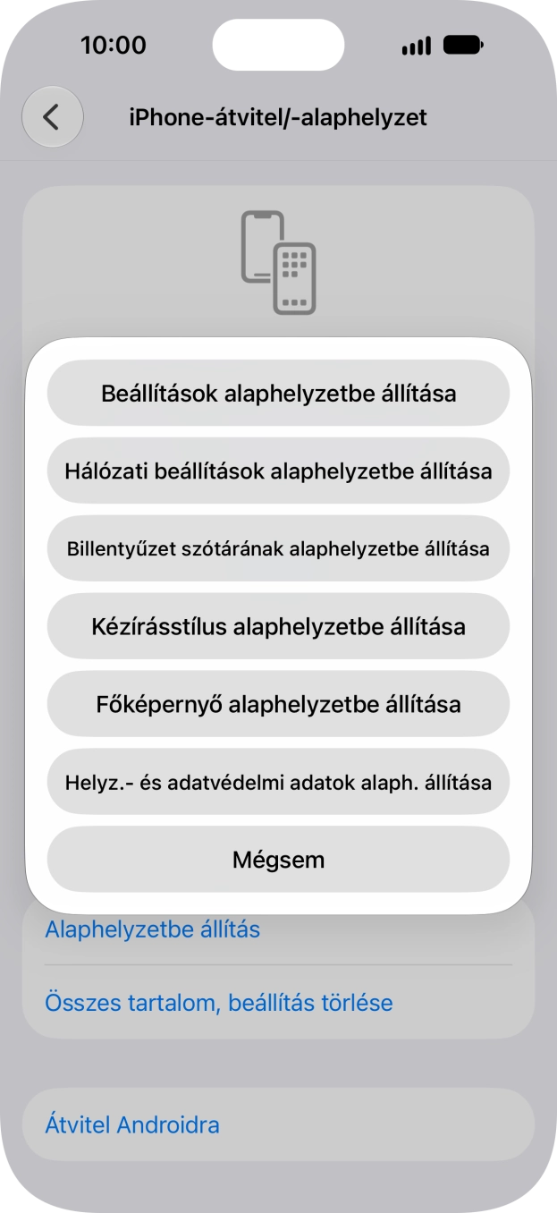 Válaszd a Beállítások alaphelyzetbe állítása lehetőséget. Válaszd a Beállítások alaphelyzetbe állítása lehetőséget.