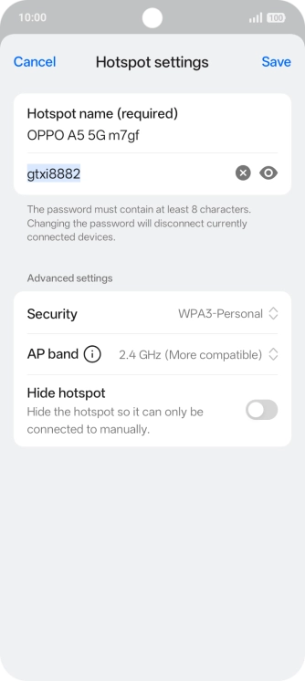Press the password field and key in the required password.