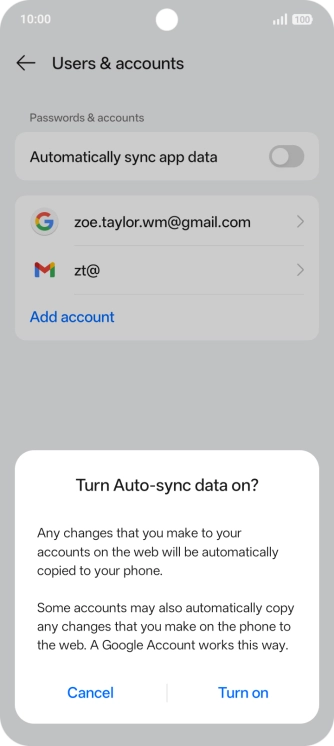 If you turn on the function, press Turn on.