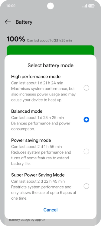 Press the required power saver mode. Press the required power saver mode.