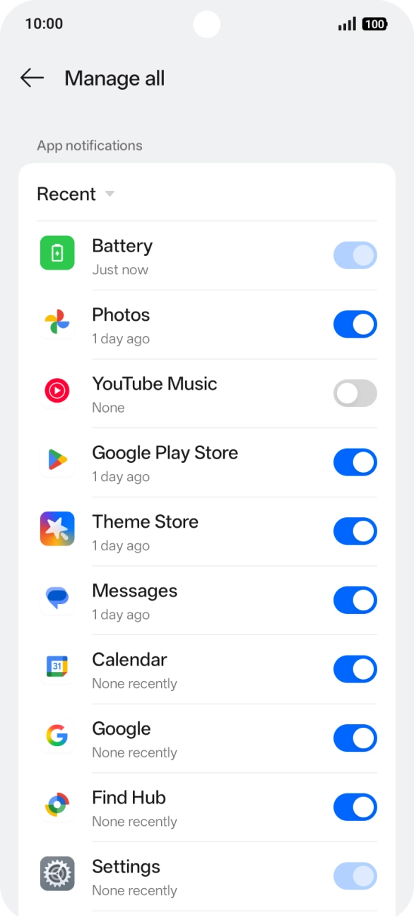 Press the indicators next to the required apps to turn the function on or off.