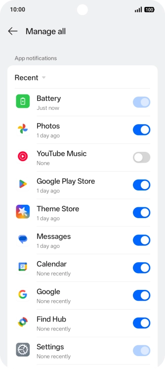Press the indicators next to the required apps to turn the function on or off.
