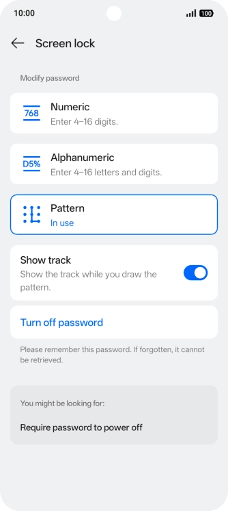 Press Turn off password.