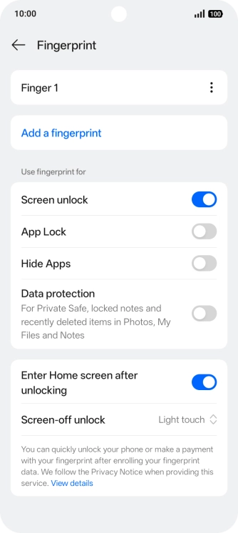 Press the indicators next to the required settings to turn them on or off.