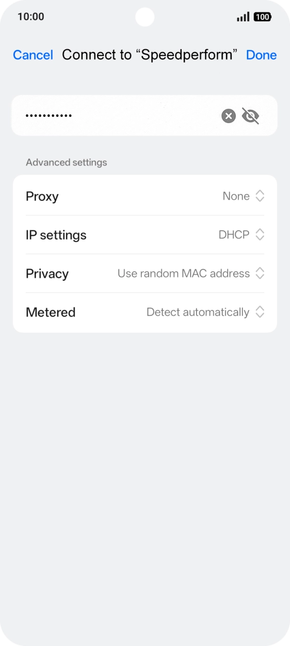Key in the password for the Wi-Fi network and press Done.