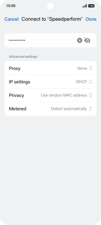 Key in the password for the Wi-Fi network and press Done. Key in the password for the Wi-Fi network and press Done.