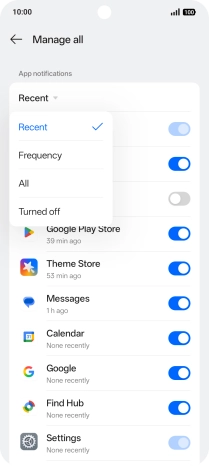 Press the required setting.