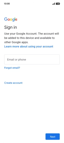 If you don't have a Google account, press Create account and follow the instructions on the screen to create an account. If you don't have a Google account, press Create account and follow the instructions on the screen to create an account.
