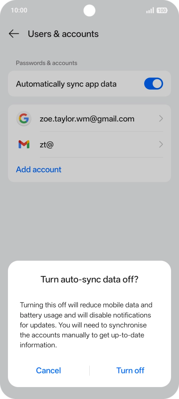 If you turn off the function, press Turn off.