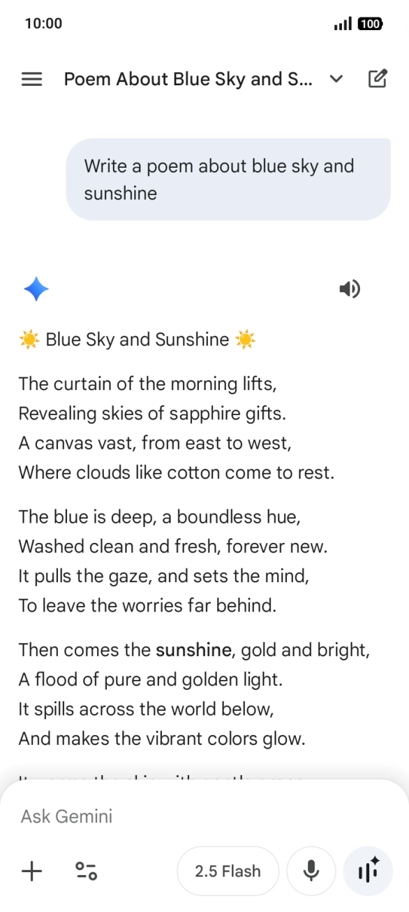 You can ask Gemini to generate a text based on your description.