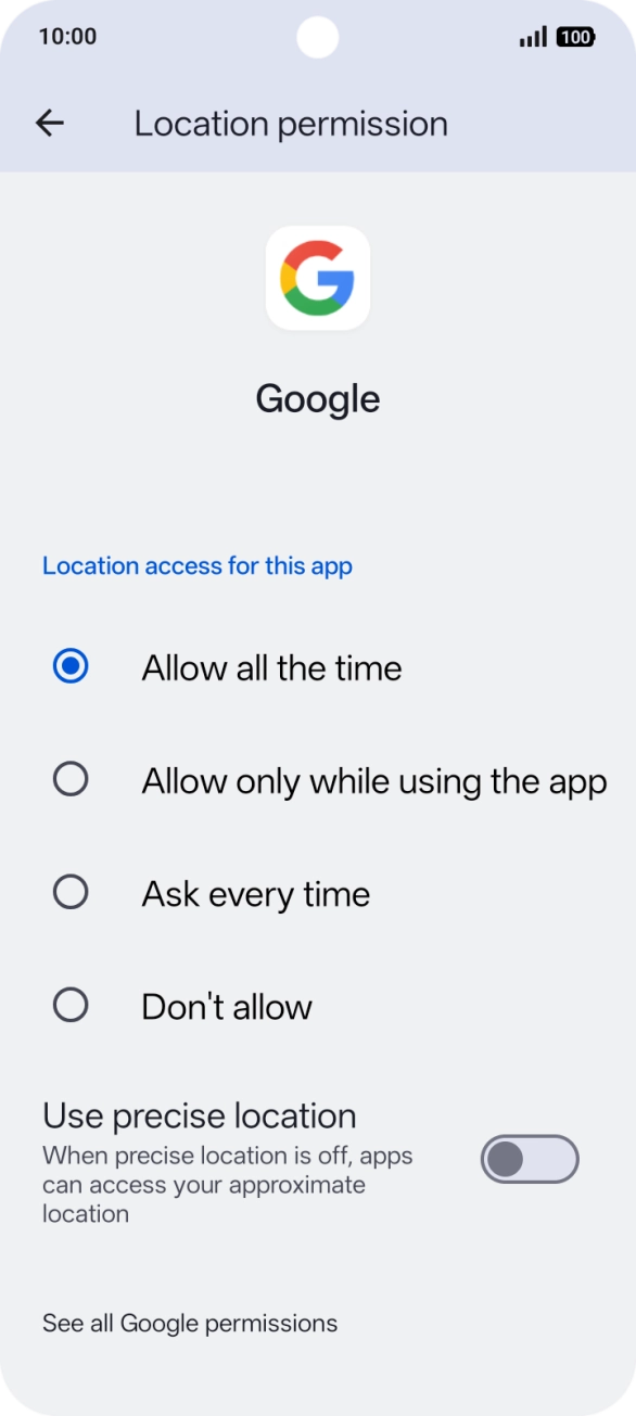 Press the required setting.