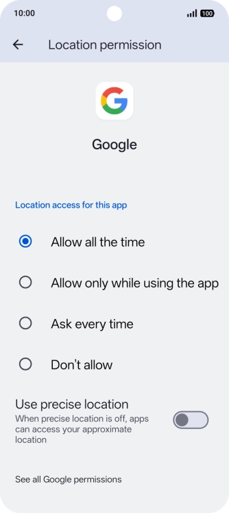 Press the required setting.