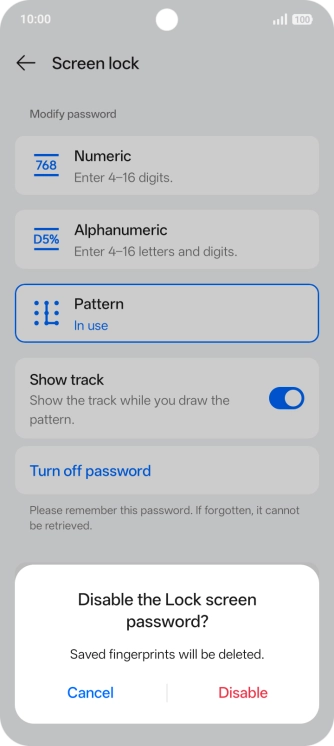Press Disable and key in the additional phone lock code you created earlier.