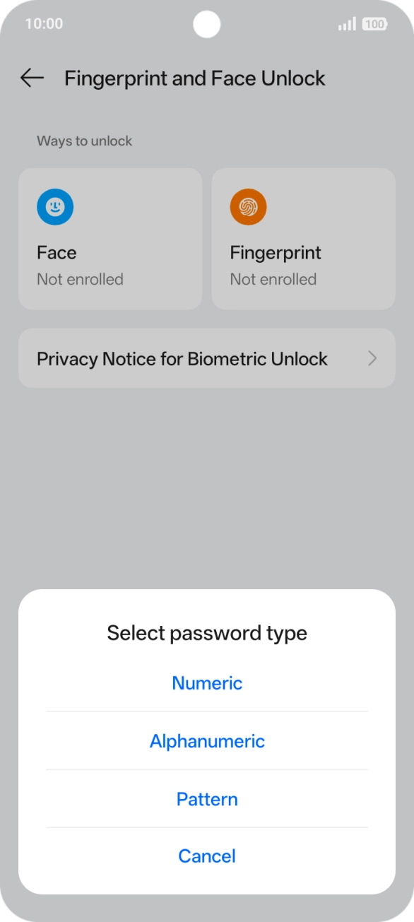 Press the required phone lock code.