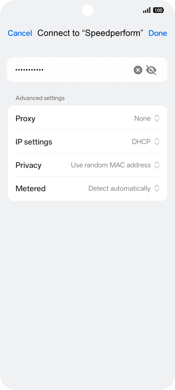 Key in the password for the Wi-Fi network and press Done.