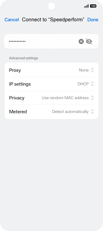 Key in the password for the Wi-Fi network and press Done.