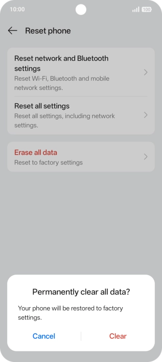 Press the required setting.
