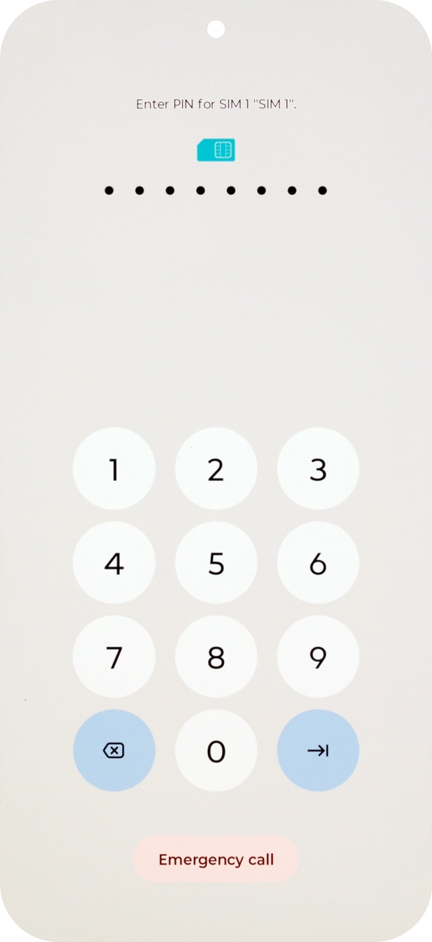 If your SIM is locked, key in your PIN and press arrow right. If your SIM is locked, key in your PIN and press arrow right.