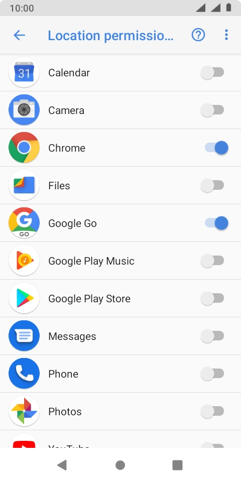 Press the indicator next to the required app to turn the function on or off.