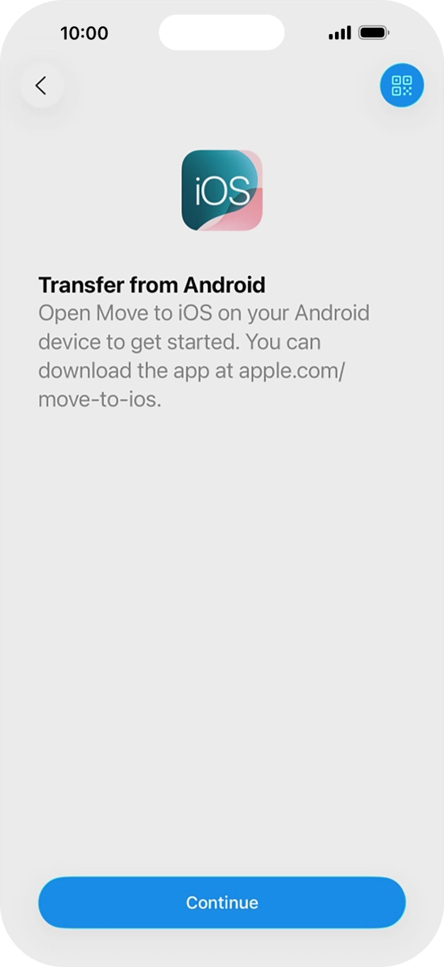 To transfer content to your phone, you need to install the app 'Move to iOS' on the Android phone. When the app is installed, press Continue.