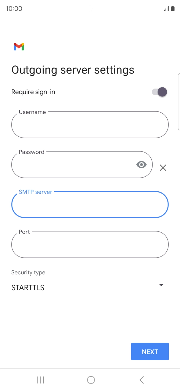 Press the field below 'Port' and key in 587.