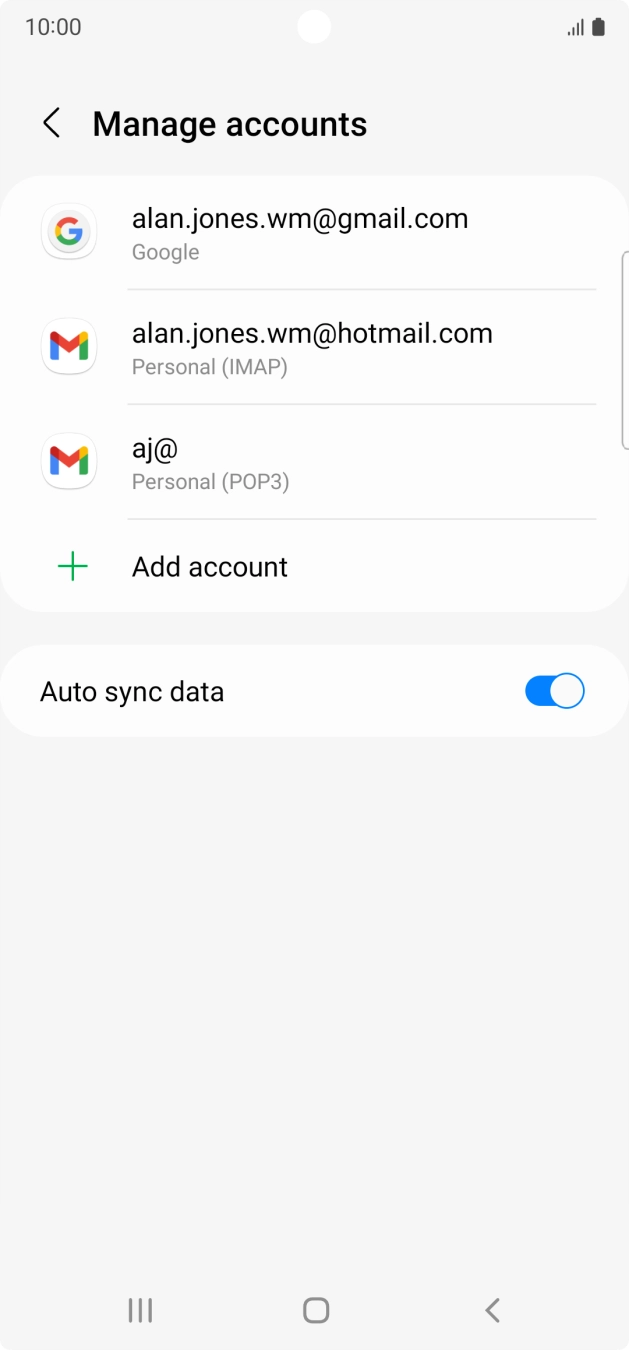 Press the indicator next to 'Auto sync data' to turn the function on or off. Press the indicator next to 'Auto sync data' to turn the function on or off.