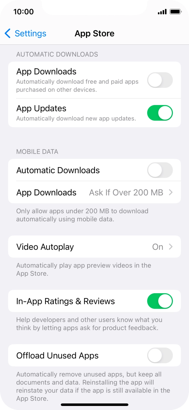 Press the indicator next to 'App Updates' to turn the function on or off.