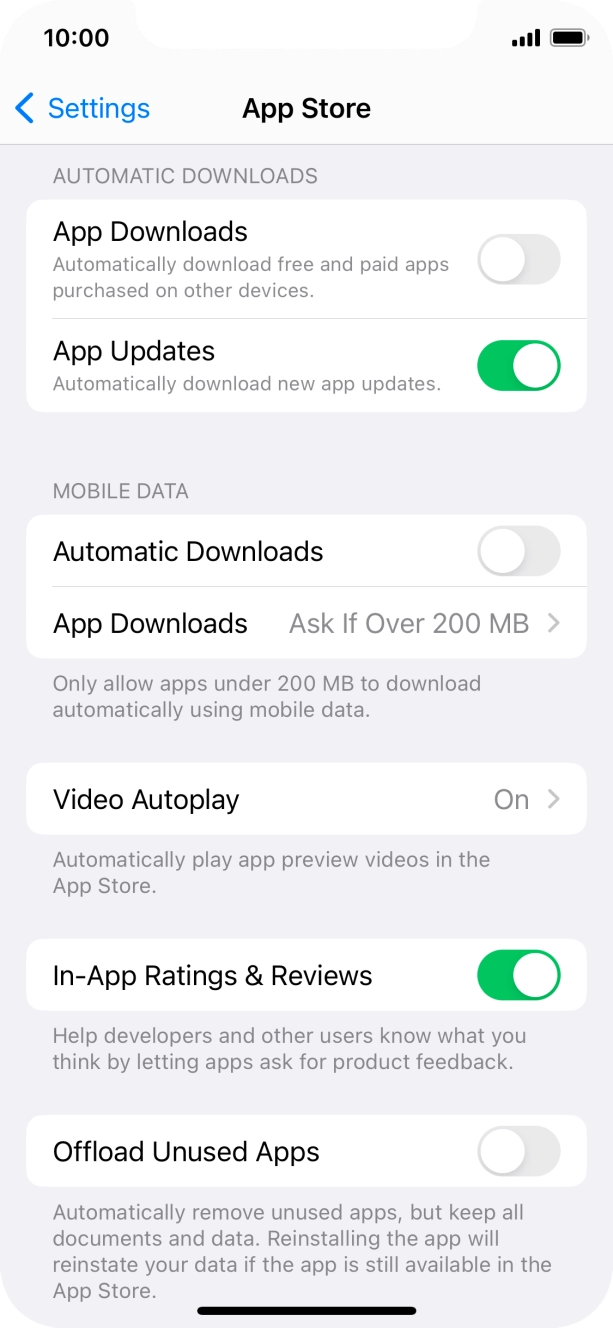 Press the indicator next to 'App Updates' to turn the function on or off.