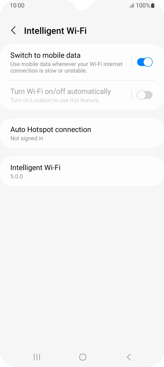 Press the indicator next to 'Switch to mobile data' to turn the function on or off. Press the indicator next to 'Switch to mobile data' to turn the function on or off.