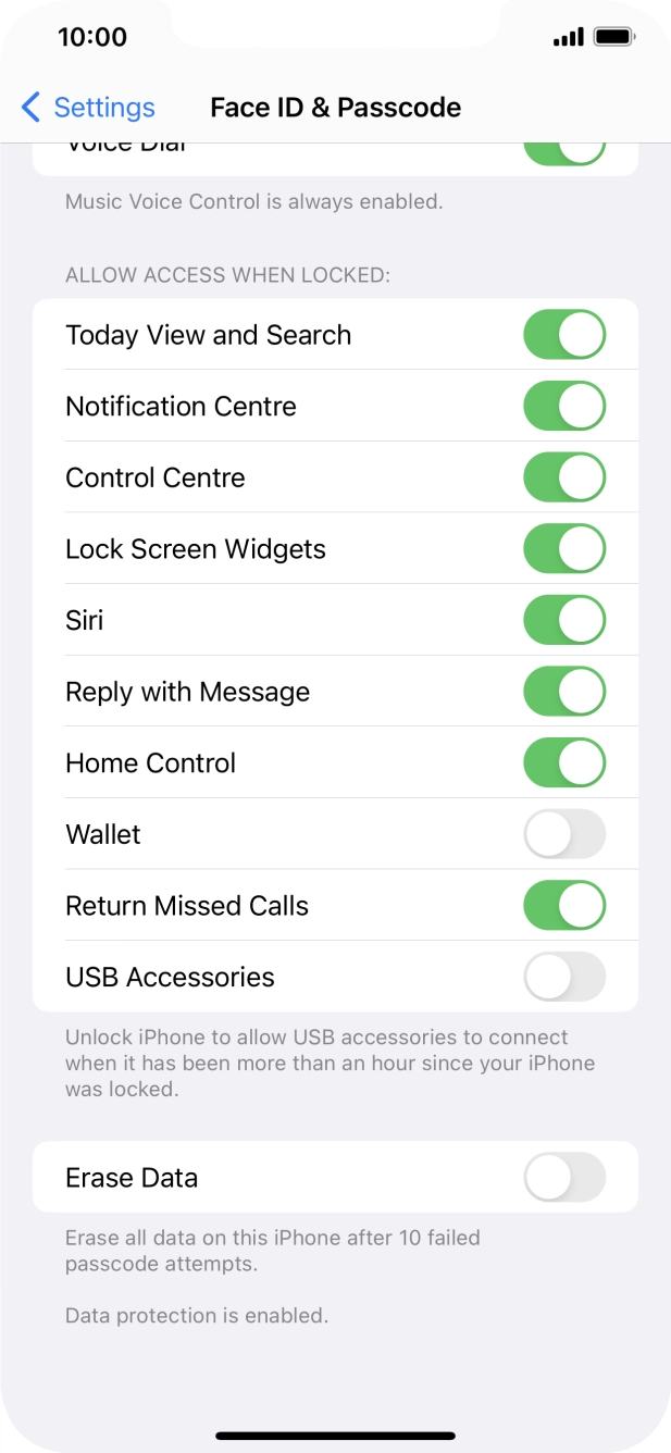 Press the indicator next to 'Erase Data' to turn the function on or off. Press the indicator next to 'Erase Data' to turn the function on or off.