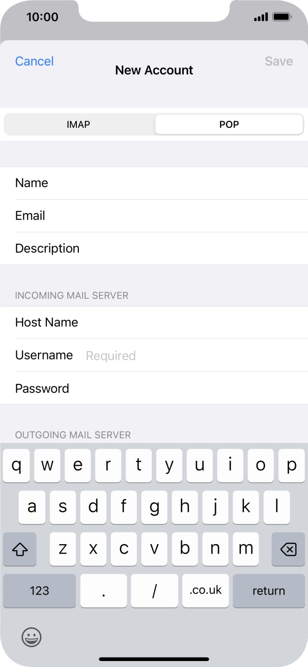 Press Username and key in the username for your email account.