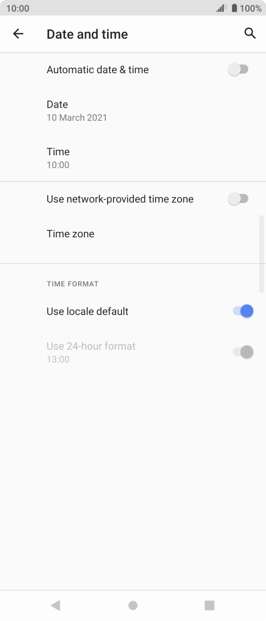 Press the indicator next to 'Automatic date & time' to turn on the function.